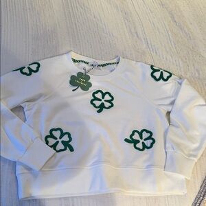 Jane and Delancey White Top with Green Clover Design